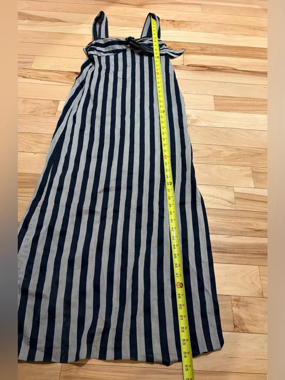 Massimo Dutti Linen Blend Vertical Stripes Blue & Silver Sleeveless Maxi Dress 4 - Picture 7 of 7